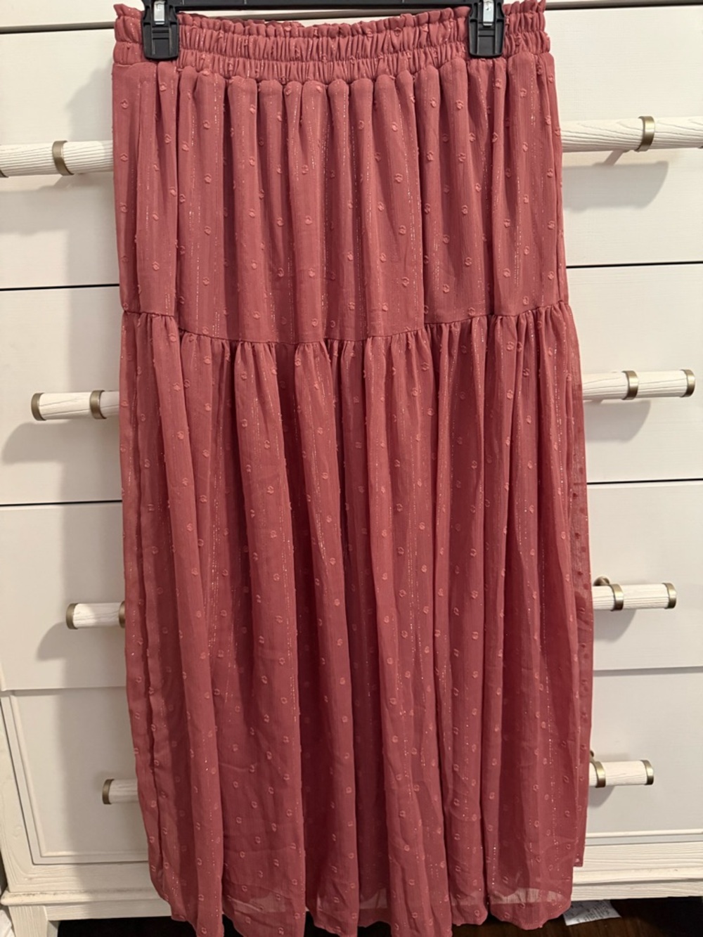 Tiered Maxi Skirt in Dusty Rose with Elastic Waist